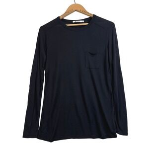 T by Alexander Wang Black Rayon Long Sleeve Pocket Tee Shirt Womens XS